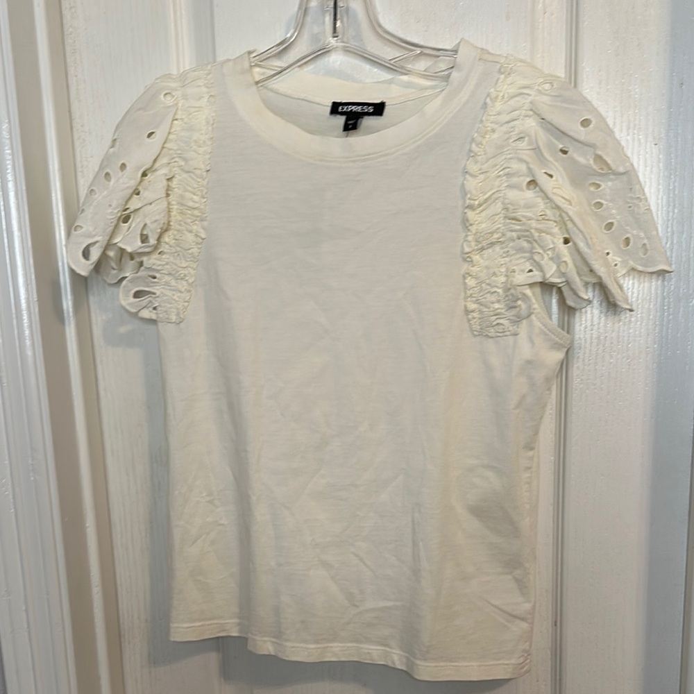 Express Women's White Eyelet Sleeve Top